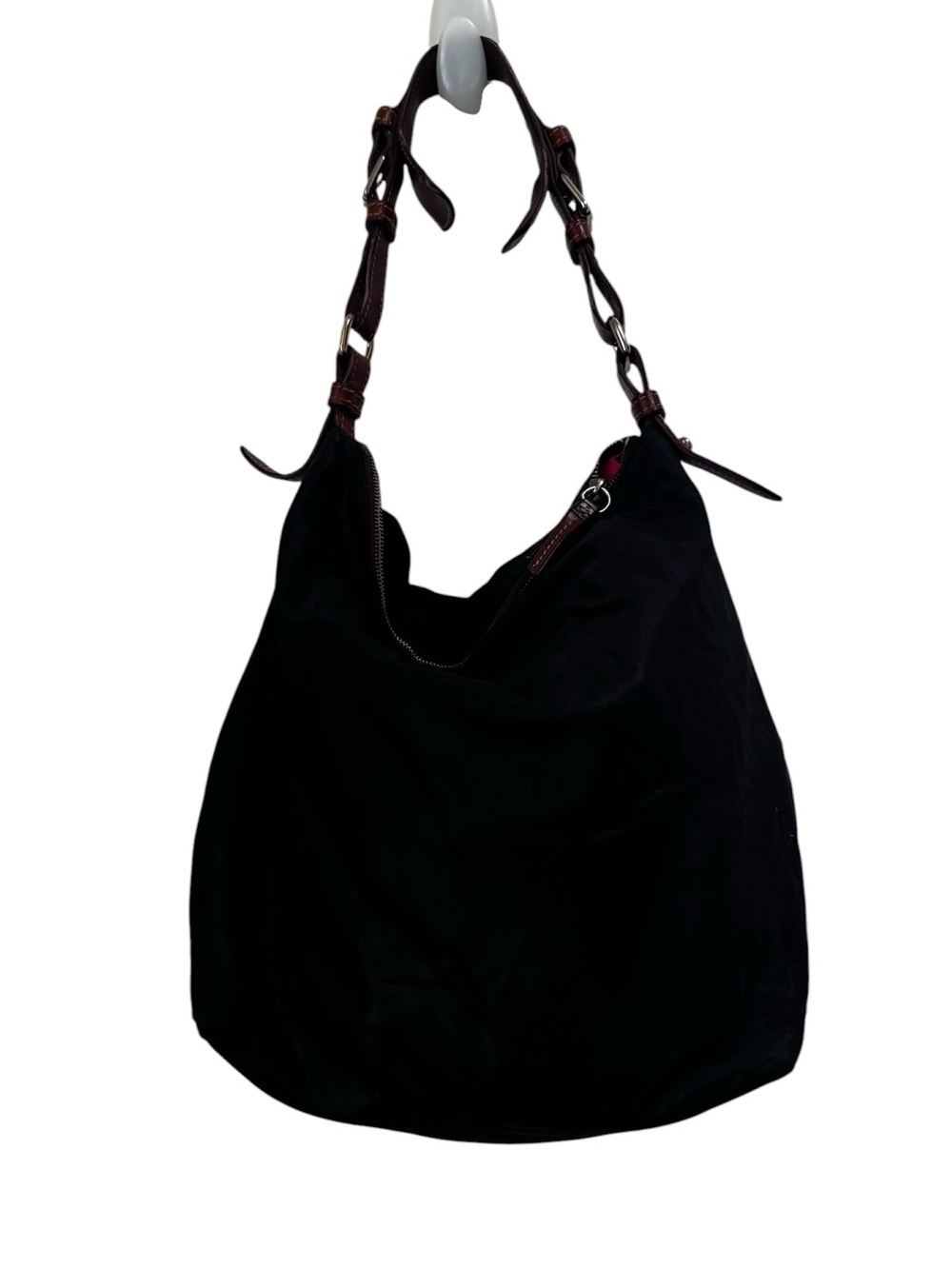 Dooney & Bourke Vintage Dillen Nylon Hobo Shoulder Bag Tote Black Brown Pockets - Picture 6 of 16